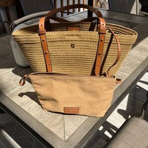 Eric Javits Tan and Brown Woven Tote Bag